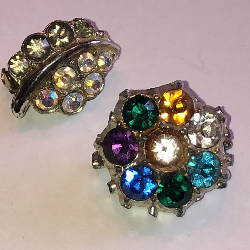 Vintage Silver Tone Multicolor Rhinestone Scatter Brooches Pins